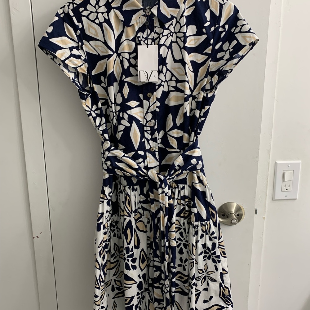 NWT Diane Von Furstenberg Navy Blue Printed Cotton Belted Scarlet - Picture 6 of 8